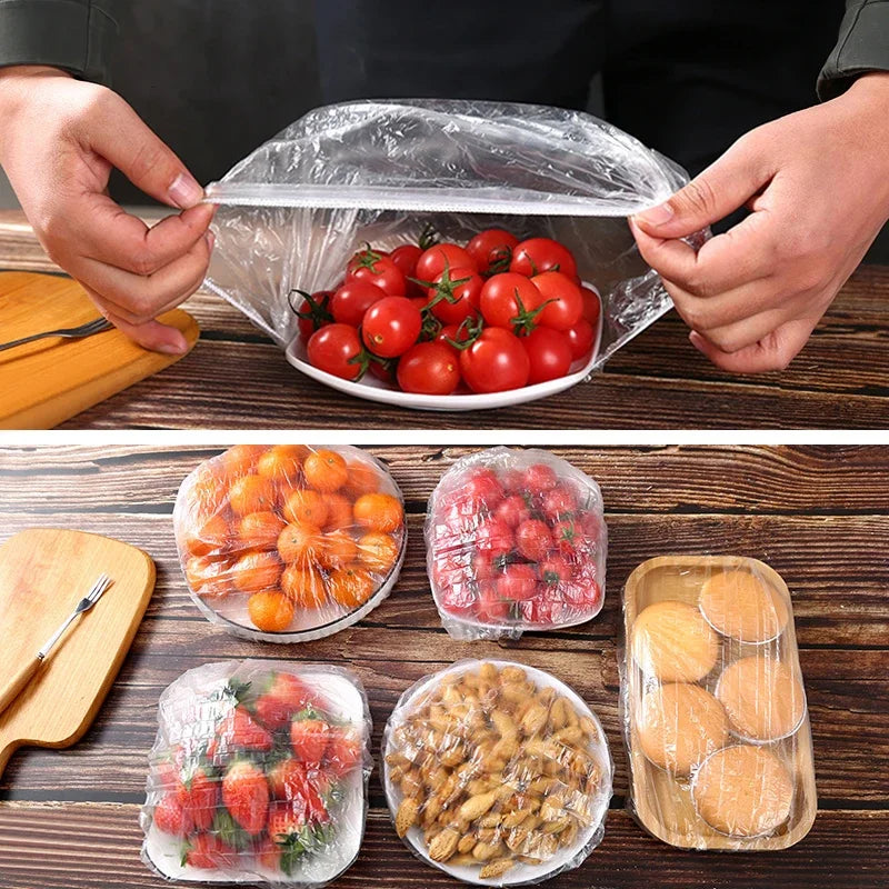 100pcs Reusable Disposable Food Cover Plastic Wrap Durable Elastic Food Lids for Bowls Elastic Plate Covers For Kitchen Food Saver Bag( - Gadgets For All
