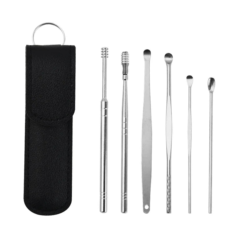 Ear Cleaning Tool Stainless Steel Ear Pick Kit &1Pc Storage Bag Earwax Remover Tool - Gadgets For All
