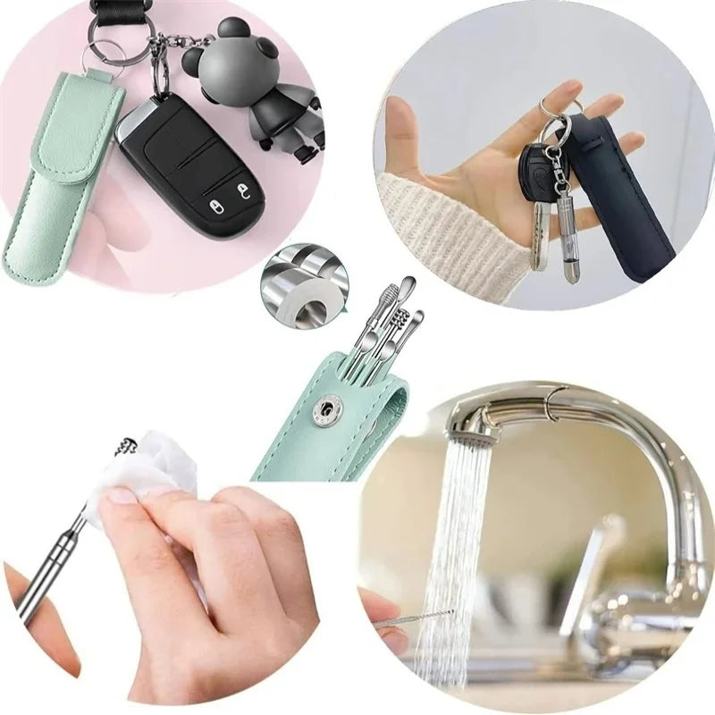 Ear Cleaning Tool Stainless Steel Ear Pick Kit &1Pc Storage Bag Earwax Remover Tool - Gadgets For All