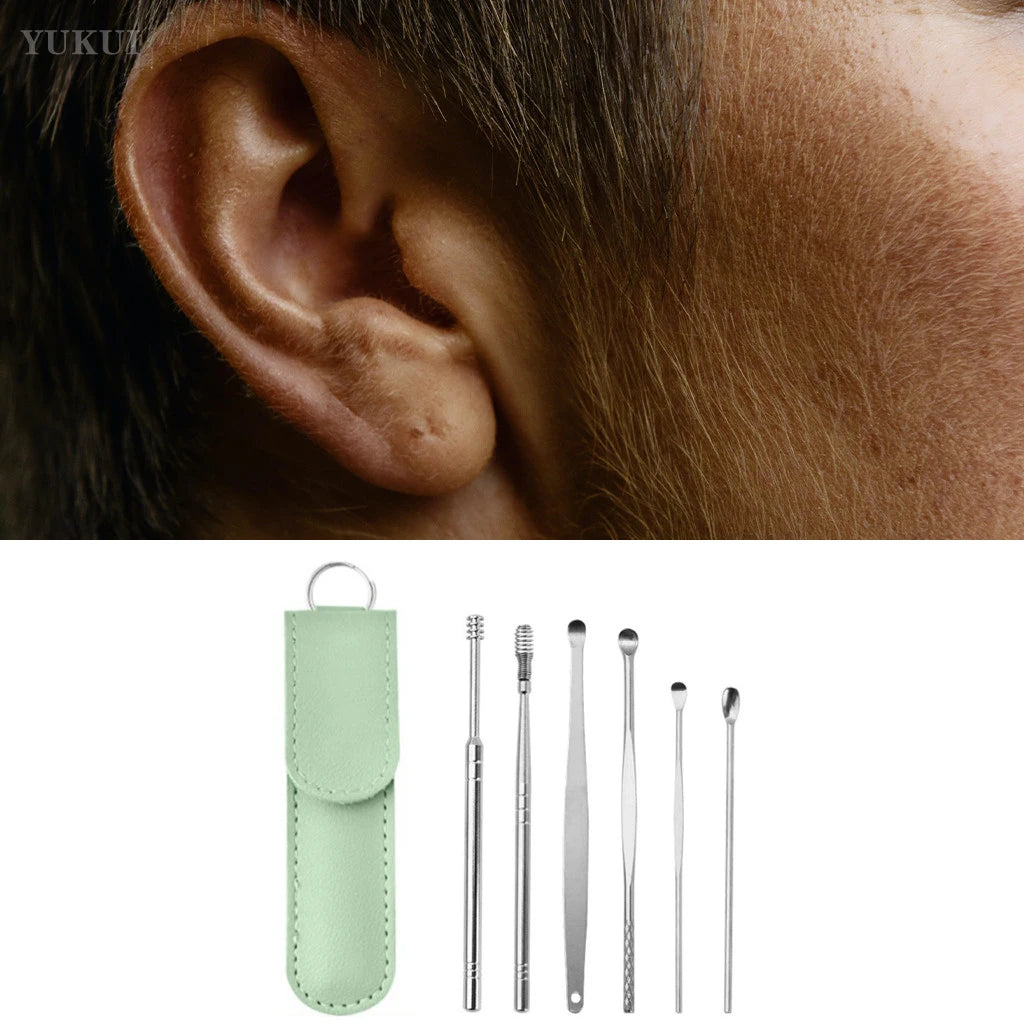 Ear Cleaning Tool Stainless Steel Ear Pick Kit &1Pc Storage Bag Earwax Remover Tool - Gadgets For All