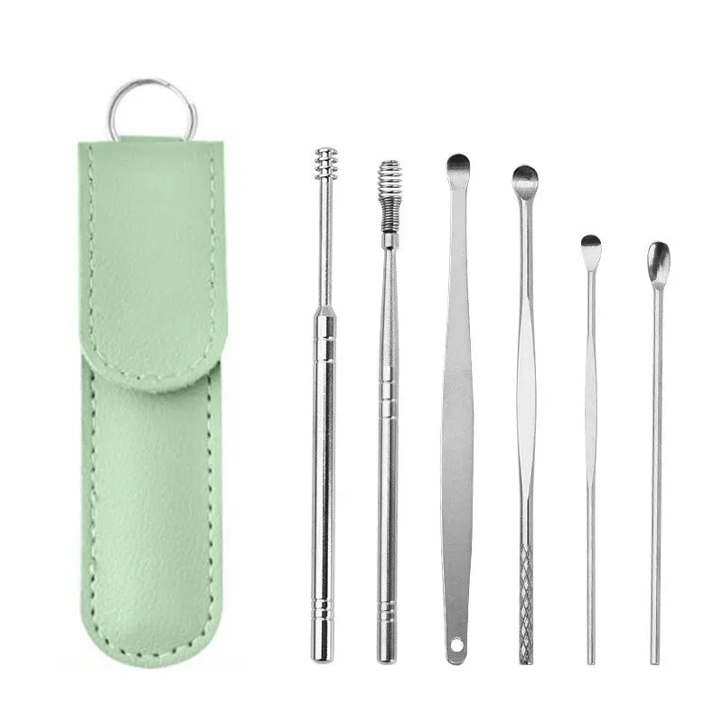 Ear Cleaning Tool Stainless Steel Ear Pick Kit &1Pc Storage Bag Earwax Remover Tool - Gadgets For All