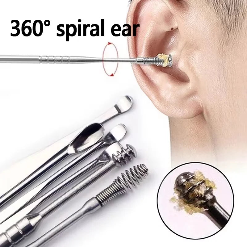 Ear Cleaning Tool Stainless Steel Ear Pick Kit &1Pc Storage Bag Earwax Remover Tool - Gadgets For All