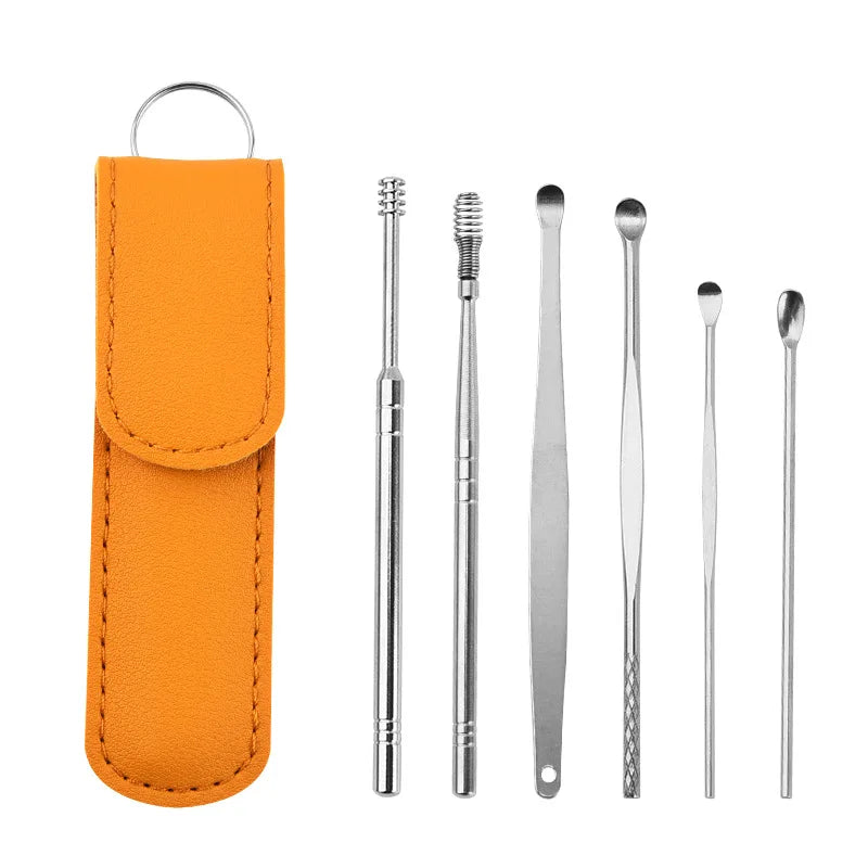 Ear Cleaning Tool Stainless Steel Ear Pick Kit &1Pc Storage Bag Earwax Remover Tool - Gadgets For All