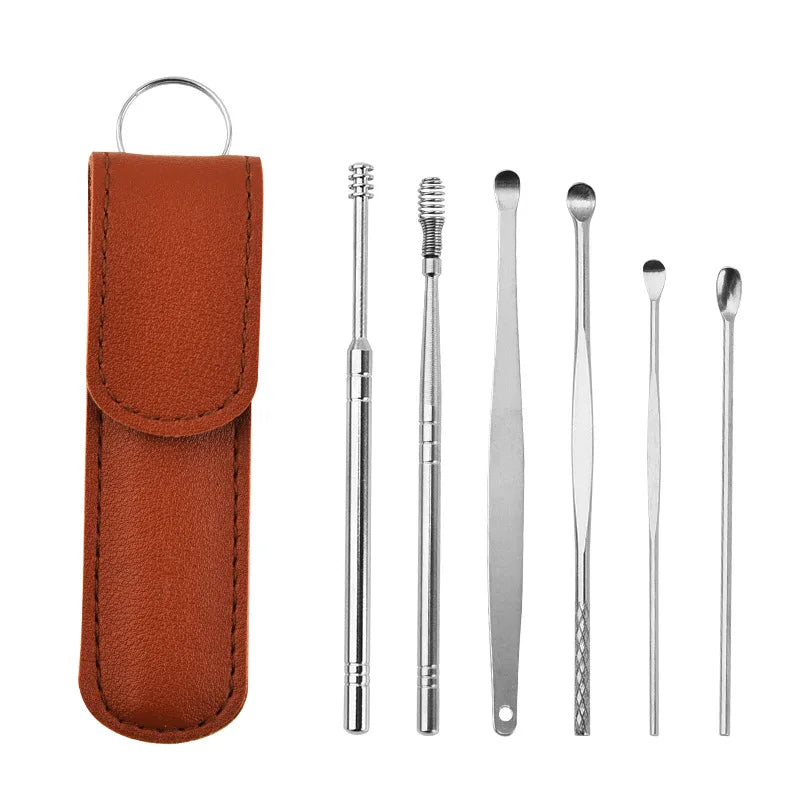 Ear Cleaning Tool Stainless Steel Ear Pick Kit &1Pc Storage Bag Earwax Remover Tool - Gadgets For All