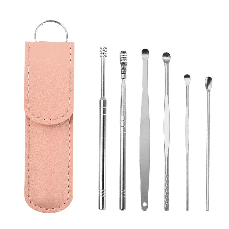 Ear Cleaning Tool Stainless Steel Ear Pick Kit &1Pc Storage Bag Earwax Remover Tool - Gadgets For All
