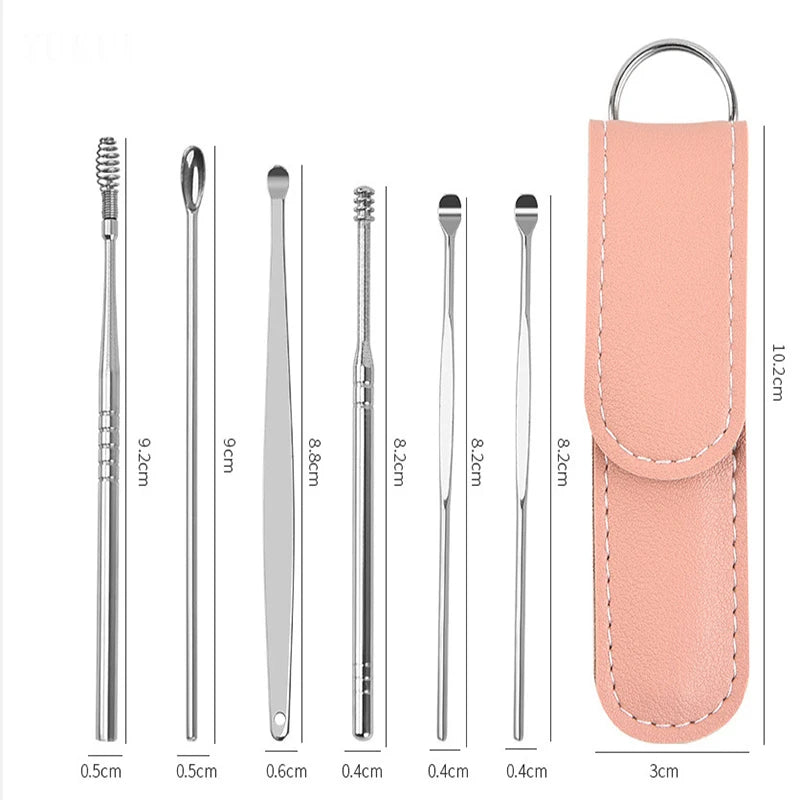 Ear Cleaning Tool Stainless Steel Ear Pick Kit &1Pc Storage Bag Earwax Remover Tool - Gadgets For All