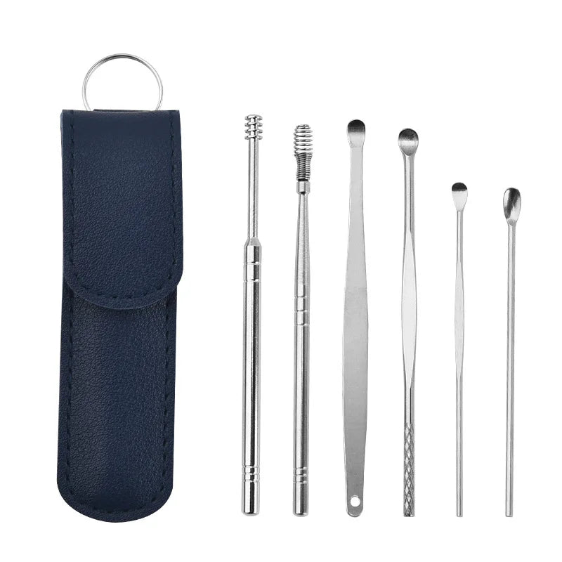 Ear Cleaning Tool Stainless Steel Ear Pick Kit &1Pc Storage Bag Earwax Remover Tool - Gadgets For All