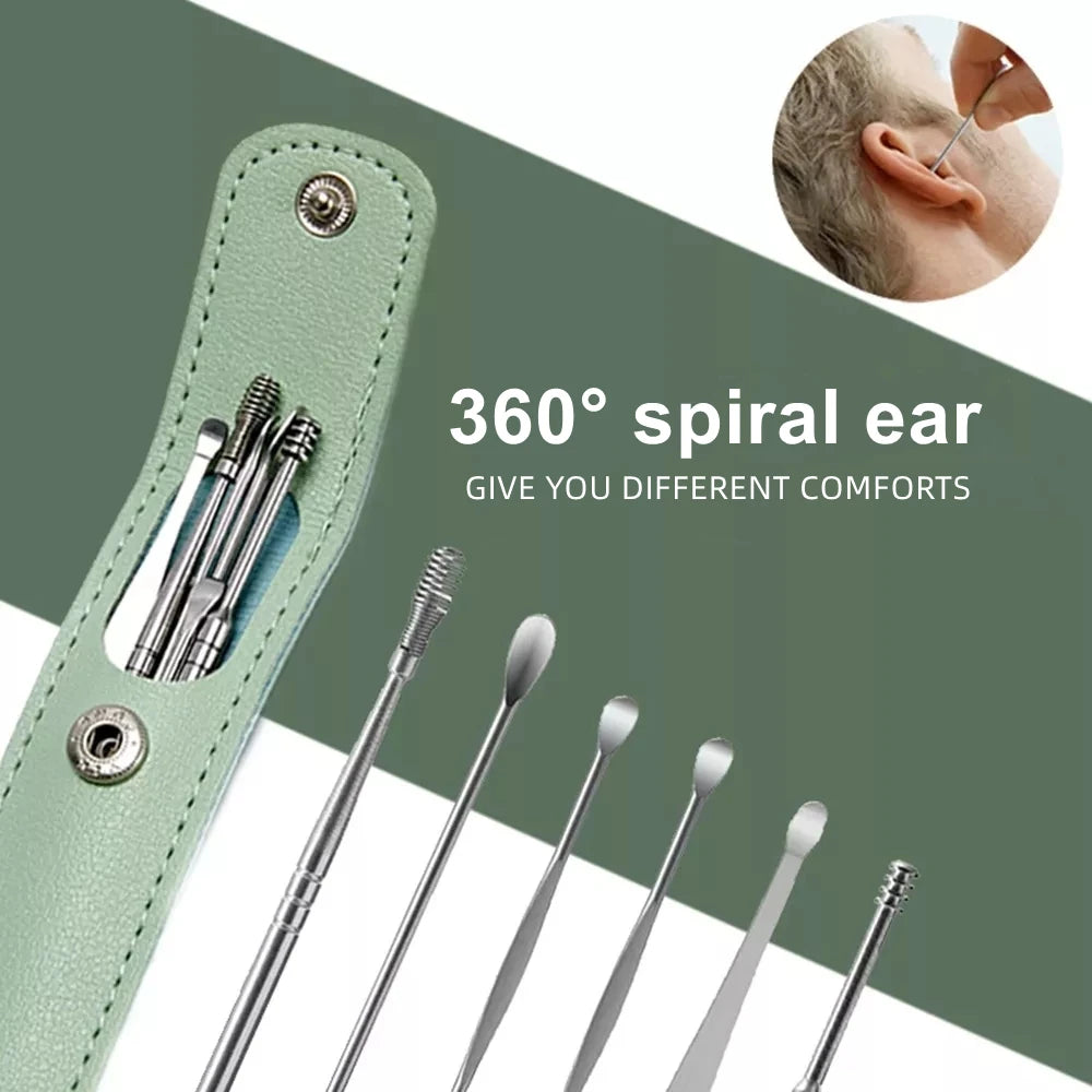 Ear Cleaning Tool Stainless Steel Ear Pick Kit &1Pc Storage Bag Earwax Remover Tool - Gadgets For All