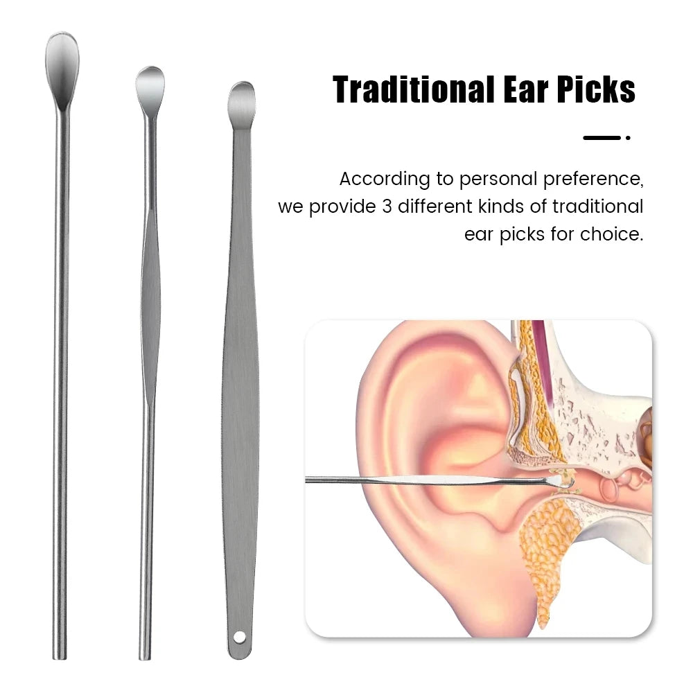 Ear Cleaning Tool Stainless Steel Ear Pick Kit &1Pc Storage Bag Earwax Remover Tool - Gadgets For All