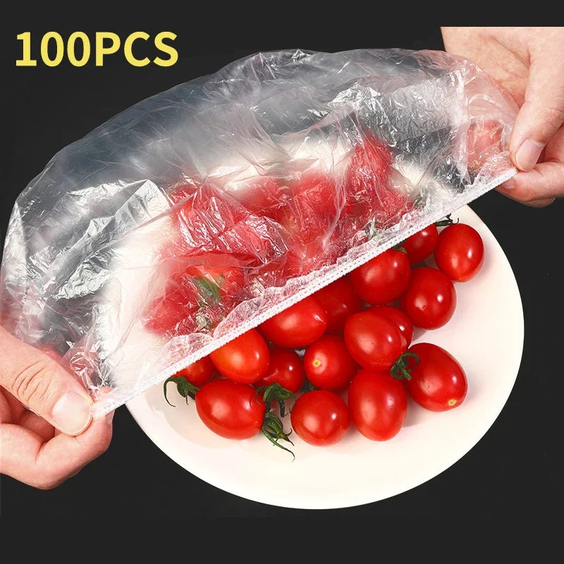 100pcs Reusable Disposable Food Cover Plastic Wrap Durable Elastic Food Lids for Bowls Elastic Plate Covers For Kitchen Food Saver Bag( - Gadgets For All