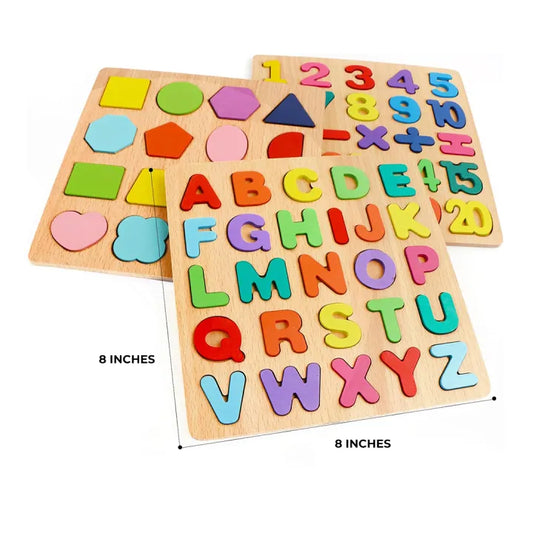Wooden ABC, 123 Counting and Shapes Board For Kids - Toy - Baby Toys - Learning Toys For Kids