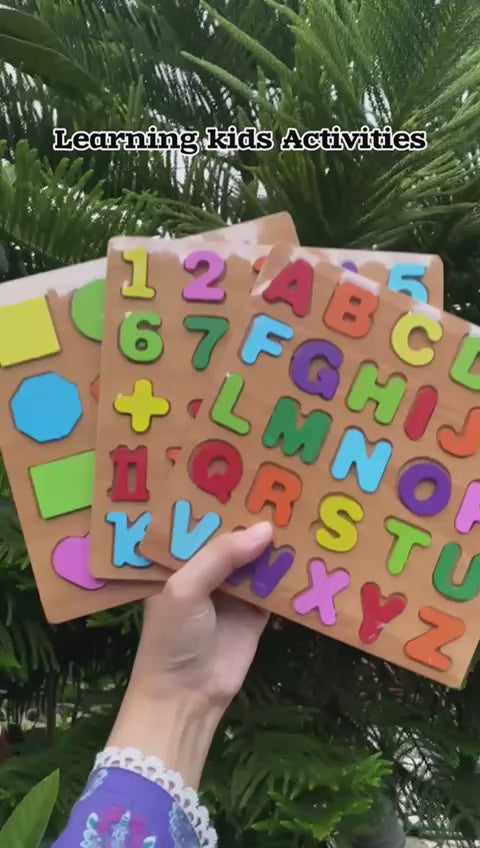 Wooden ABC, 123 Counting and Shapes Board For Kids- Activity leaning Boards